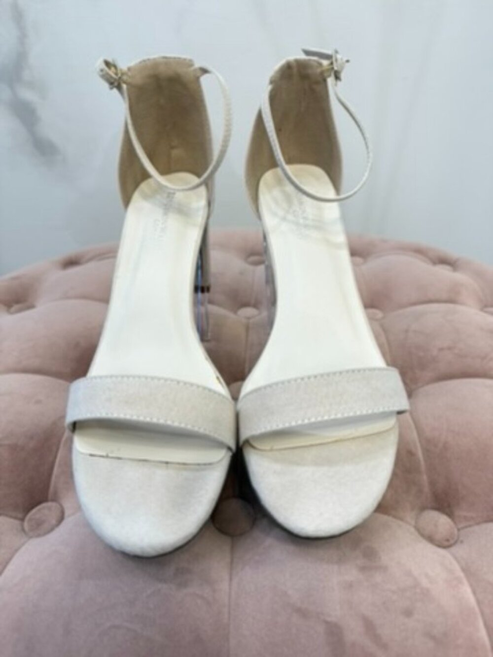 Benjamin Walk January Beige Faux Suede Mid Block Heel Size 9
